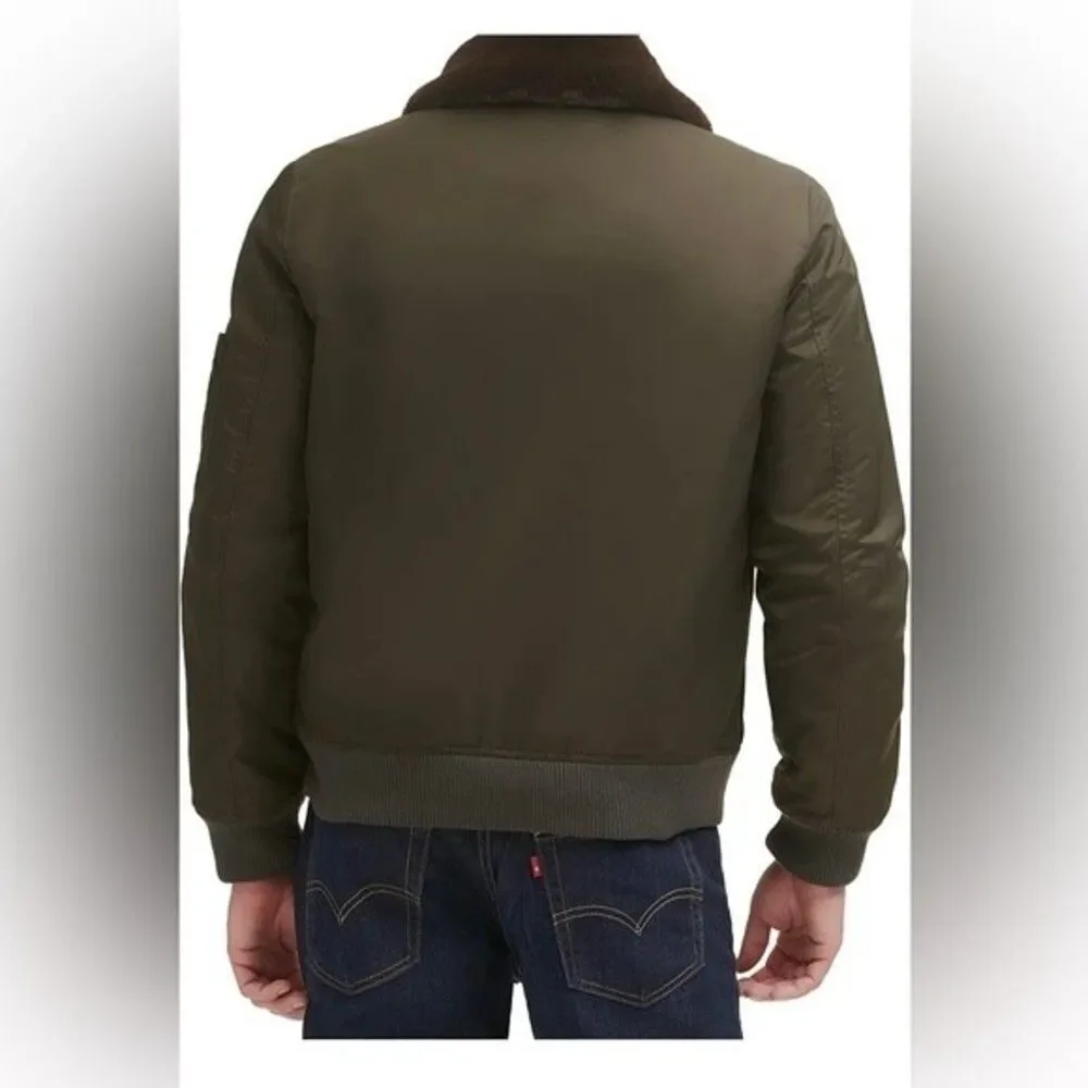 LEVI'S Men's Flight Bomber Jacket with a Faux Fur Removable Collar army green M